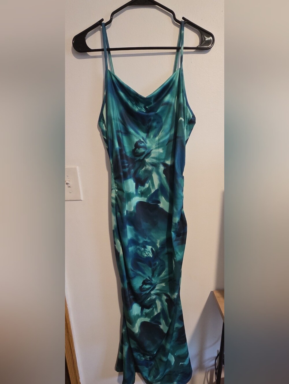 SHEIN Green And Blue Trumpet Dress